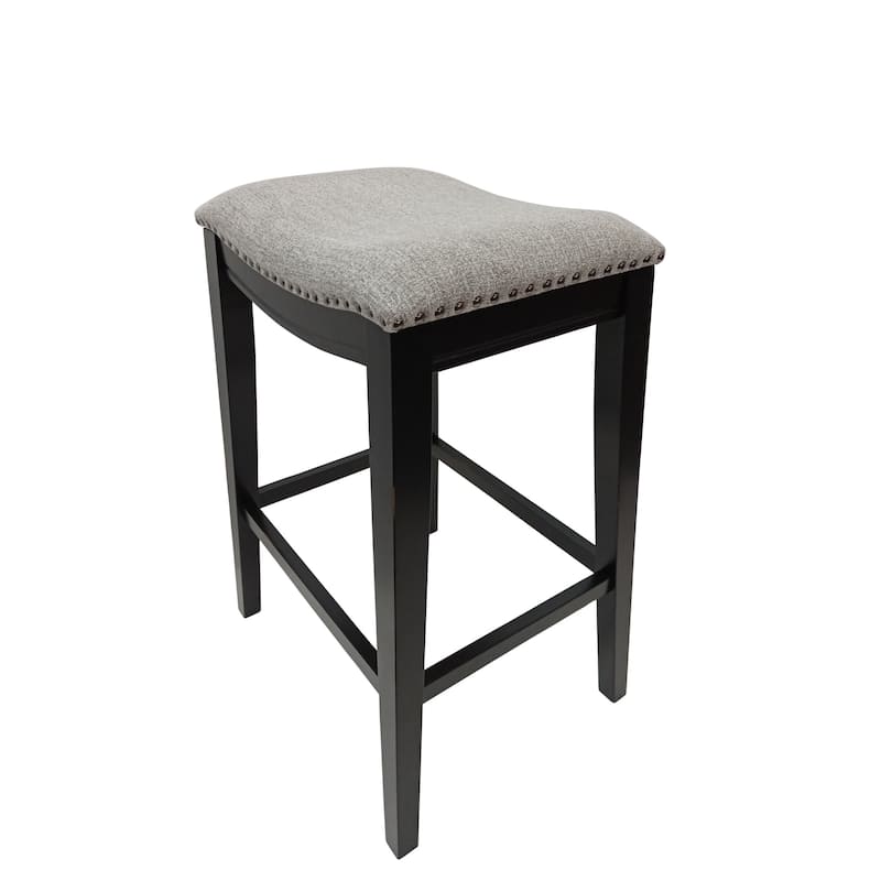 Upholstered Saddle Barstools - 30" - Set of 2 - Black and Gray