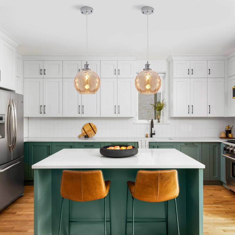 1-Light Metal Hanging Pendant Light with Glass Shade for Kitchen Island