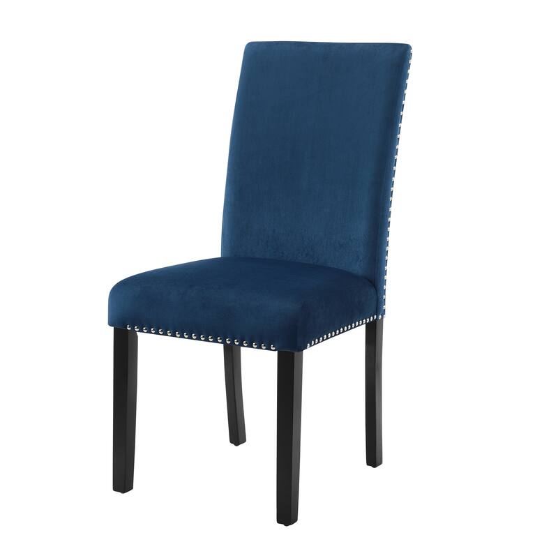 Simple Velvet Upholstered Dining Chair Leisure Chair with Nailhead Trim, Blue Side Chair Reception Chair with Wood Legs