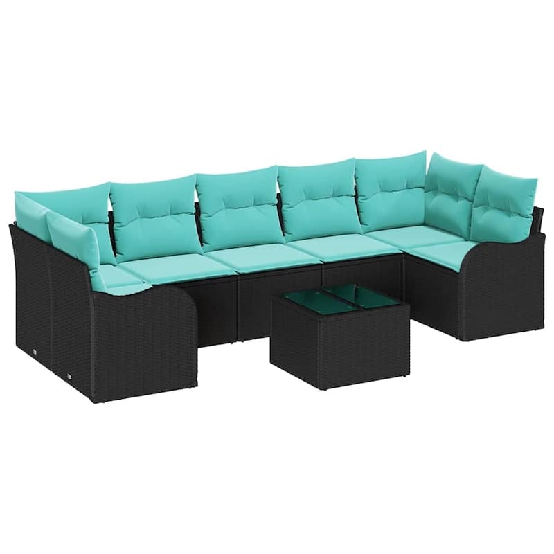 vidaXL 8 Garden Sofa Set with Cushions Black/Brown/Grey Poly Rattan - 113.8 x 48.2 x 27.2