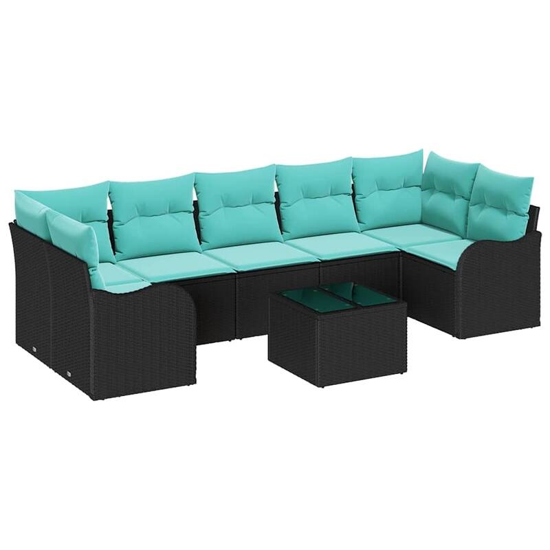 vidaXL 8 Garden Sofa Set with Cushions Black Poly Rattan - 113.8 x 48.2 x 27.2