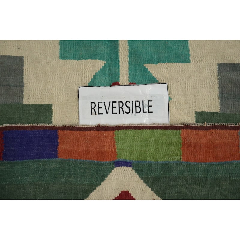 Hand Woven Oriental 100% Wool Carpet Southwestern Tribal Multi-Colored Kilim Area Rug - 14' 3'' X 8' 10''