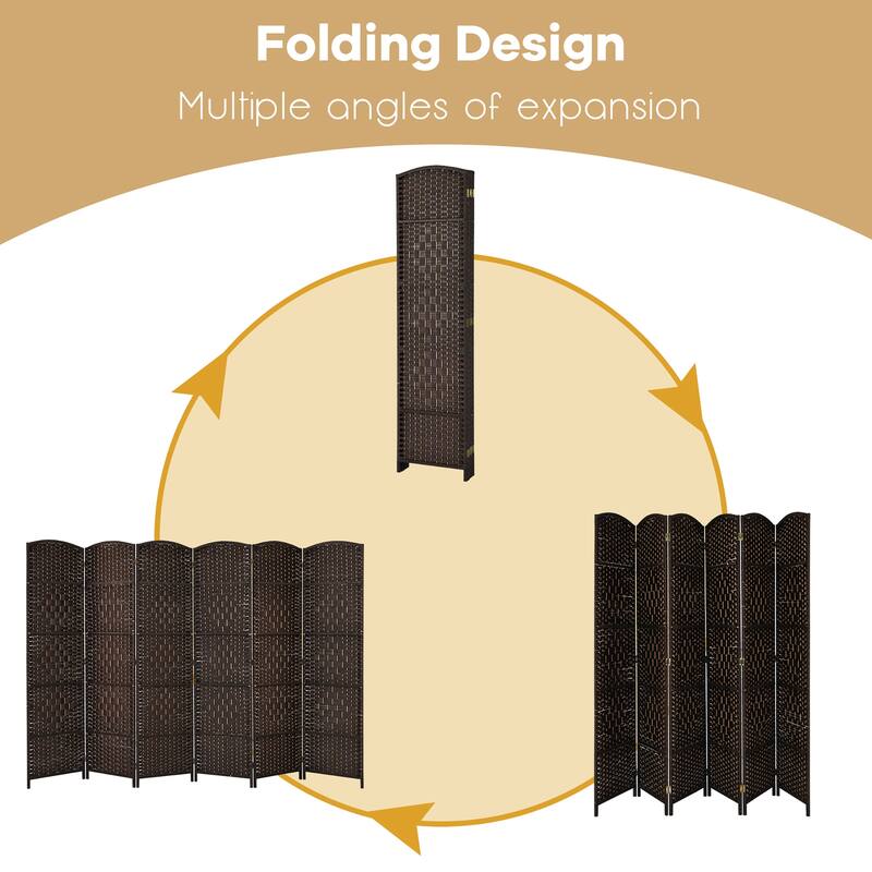 Costway 6-Panel Room Divider 6Ft Weave Fiber Folding Privacy Screen