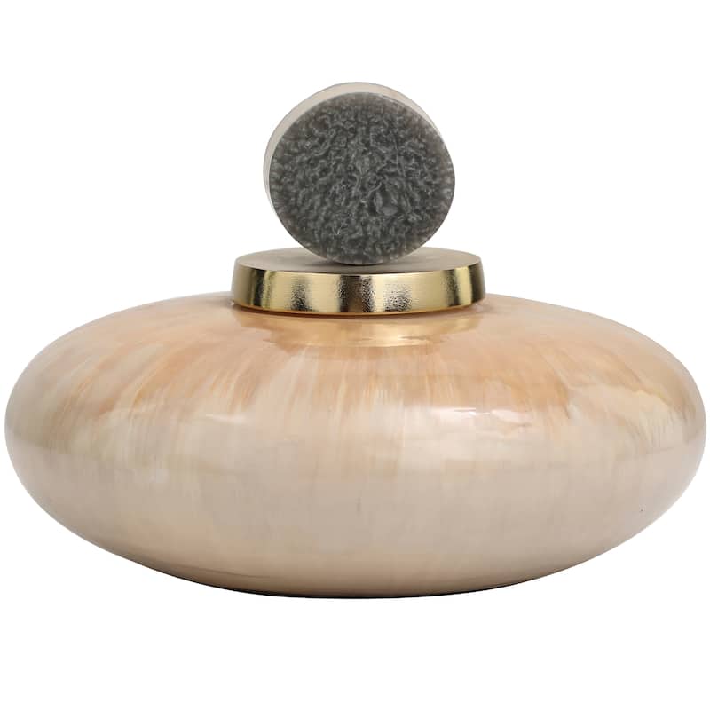 Beige Glass Ombre Geometric Decorative Jars with Peach Accents and Gray Marble Top