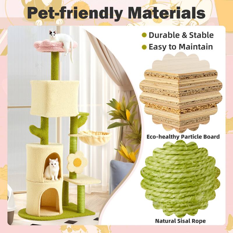 Flower Cat Tree Tower, Multi-Level Furniture with Scratching Post, House, and Bed for Small to Medium Cats