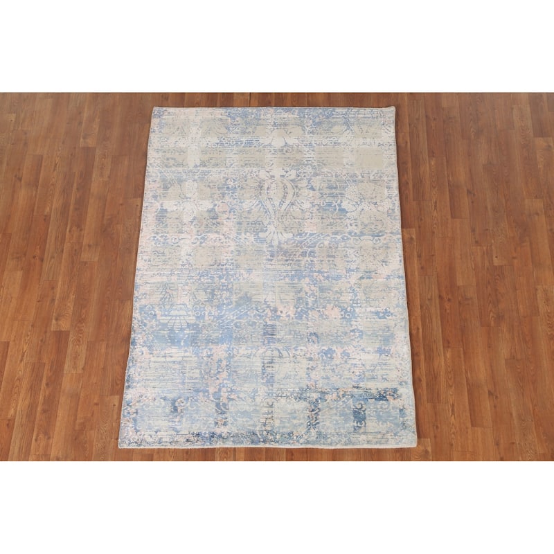 Modern Area Rug Hand-Knotted Abstract Wool Carpet - 4'0"x 5'9"
