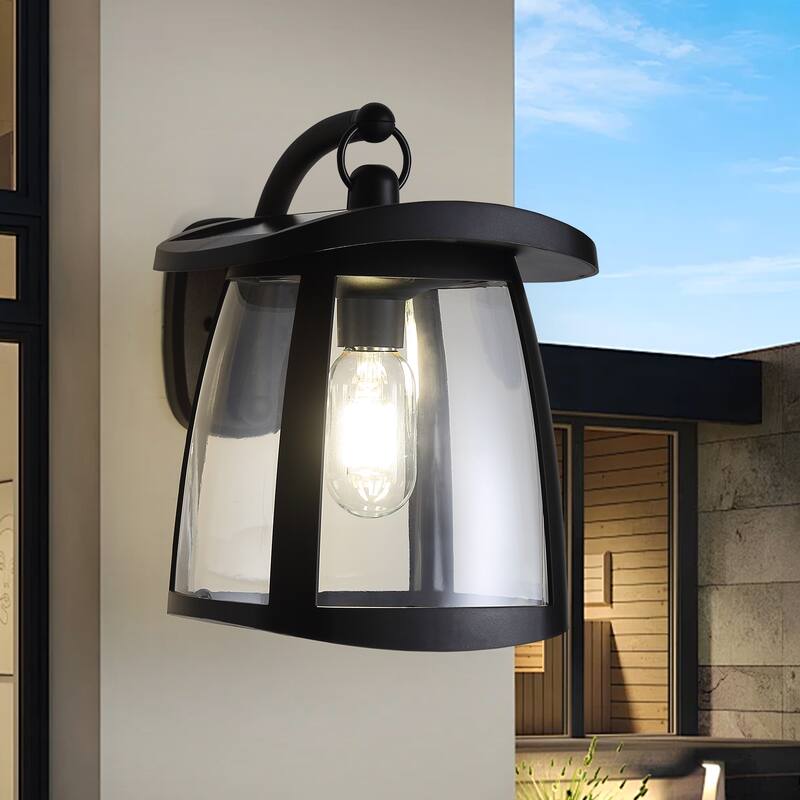 Black IP54 Waterproof Solar Wall Lanterns, 4 Lighting Modes with Button Control, Outdoor Hanging Lights with 2 Solar Panels