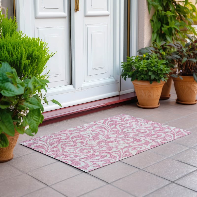 Machine Washable Indoor/ Outdoor Chantille Traditional Elegant Rug - Pink - 1'8" x 2'6"