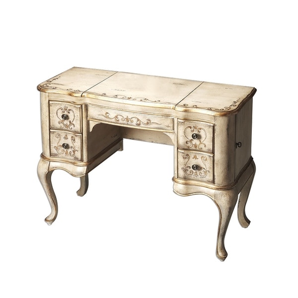 Traditional Rectangular Wooden Vanity in Gilted Cream Finish - Beige - N/A