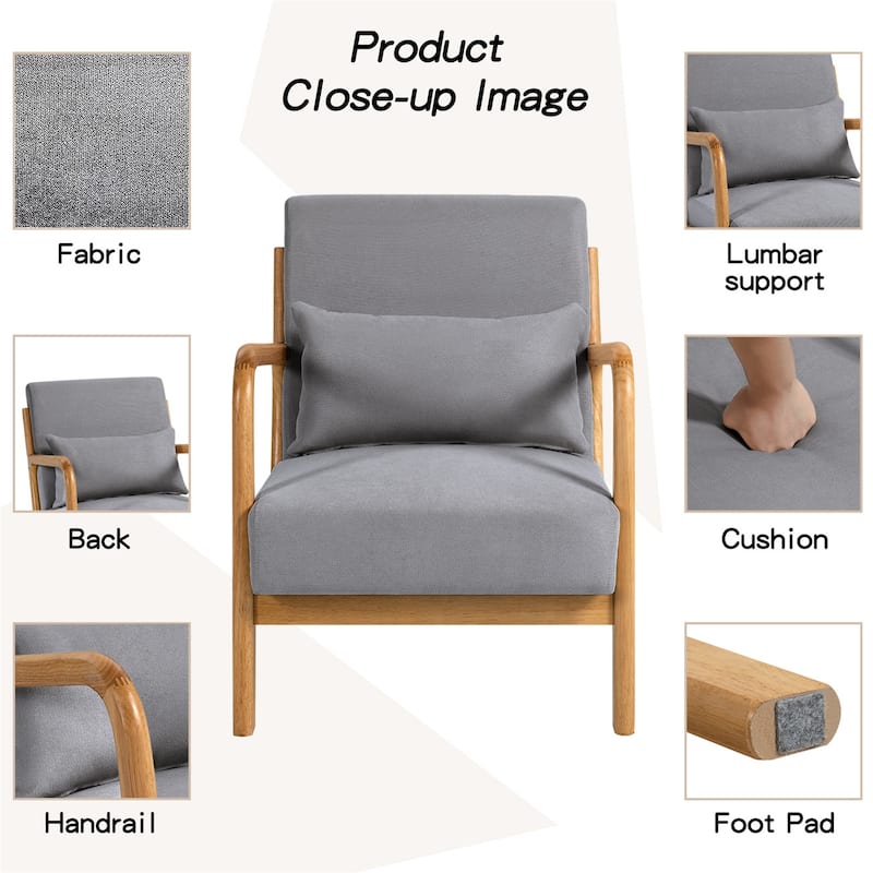 Mid-Century Living Room Upholstered Wood Accent Leisure Armrest Chair