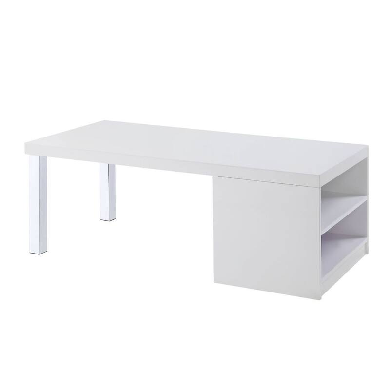 47 Inch White and Silver Coffee Table with Shelf and Storage Compartment - 47” x 24” x 18” - White-Silver