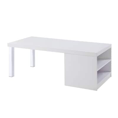 47 Inch White and Silver Coffee Table with Shelf and Storage Compartment - 47” x 24” x 18”