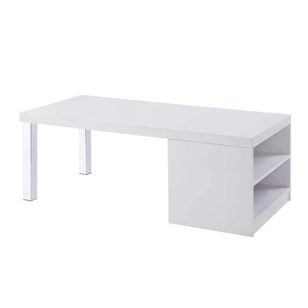 47 Inch White and Silver Coffee Table with Shelf and Storage Compartment - 47” x 24” x 18”