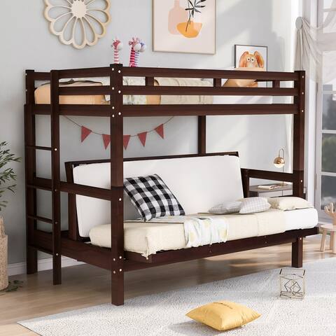 Twin over Full Bunk Bed, Down Bed can be Converted into Daybed, Espresso