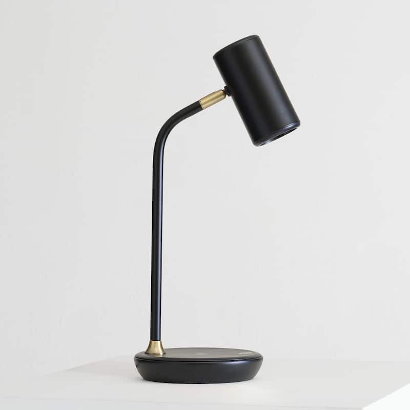 Brightech Ezra 16.5 in. Classic Black Dimmable LED Industrial Desk Lamp with Wireless Charging Pad and Adjustable Lamp Head