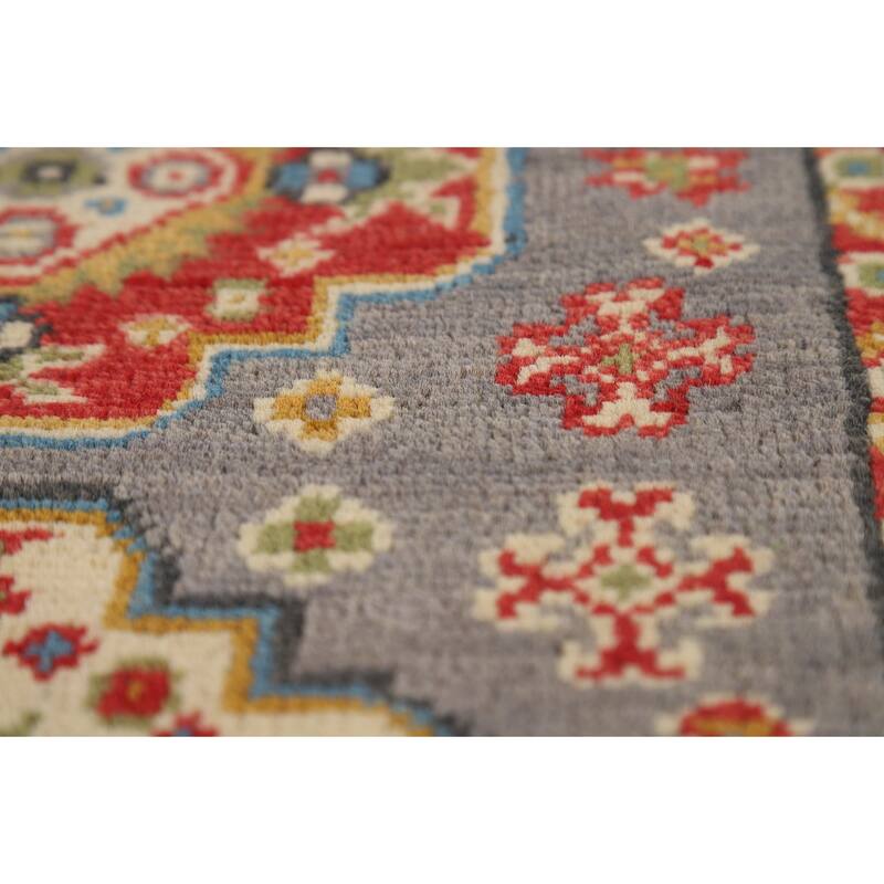 Gray Geometric Kazak Oriental Foyer Rug Handmade Wool Carpet - 2'0" x 3'0"