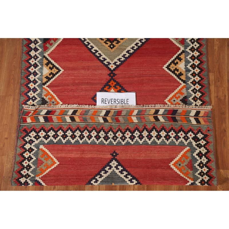 Hand-Woven Vegetable Dye Kilim Qashqai Persian Vintage Area Rug - 4'0"x 7'9"