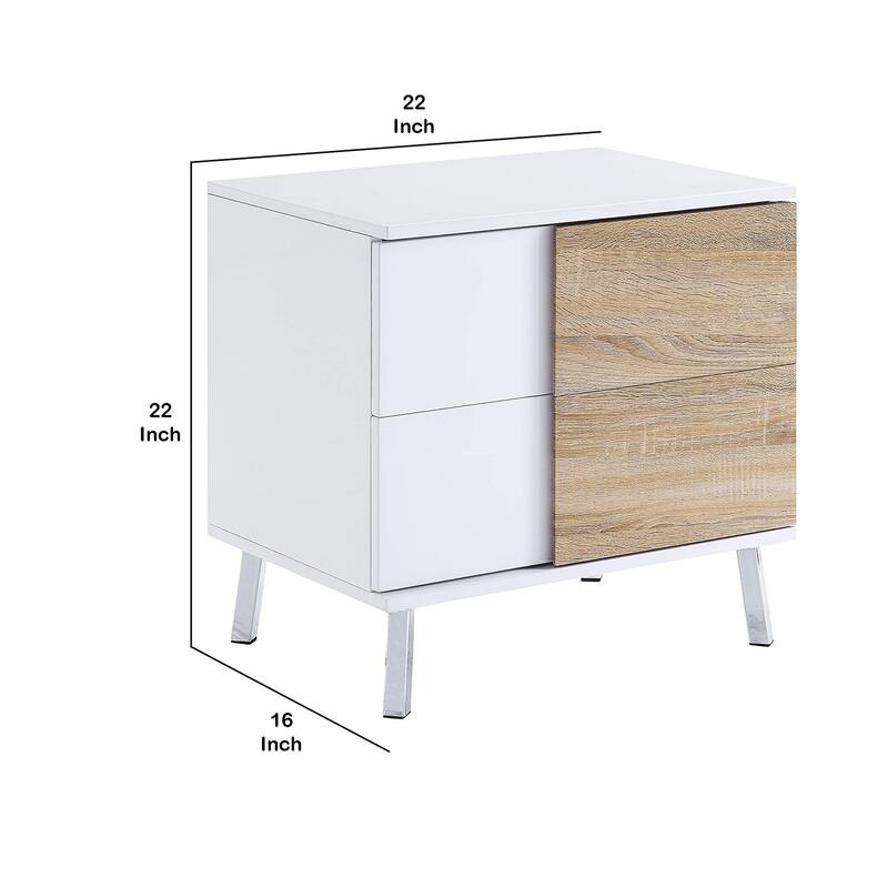 Transitional Wooden Dual Tone End Table with 2 Drawers, White and Brown