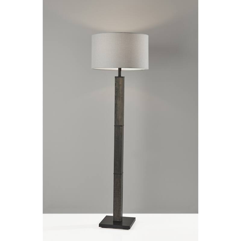 62 Inch Black Wood And Metal Floor Lamp With Light Grey Drum Shade - 18" x 18" x 61.50"