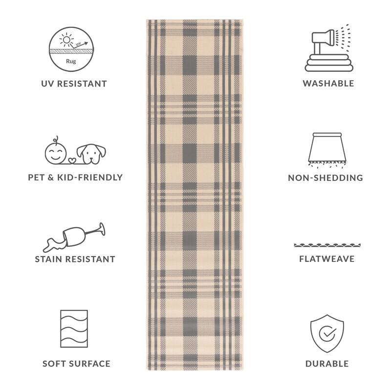 SAFAVIEH Courtyard Oriole Plaid Indoor/ Outdoor Waterproof Patio Backyard.