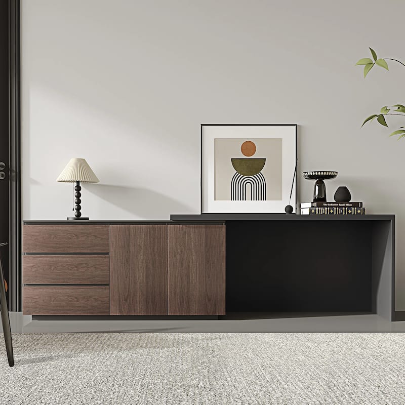Home Office Expandable Desk with Storage Drawers and Cabinet