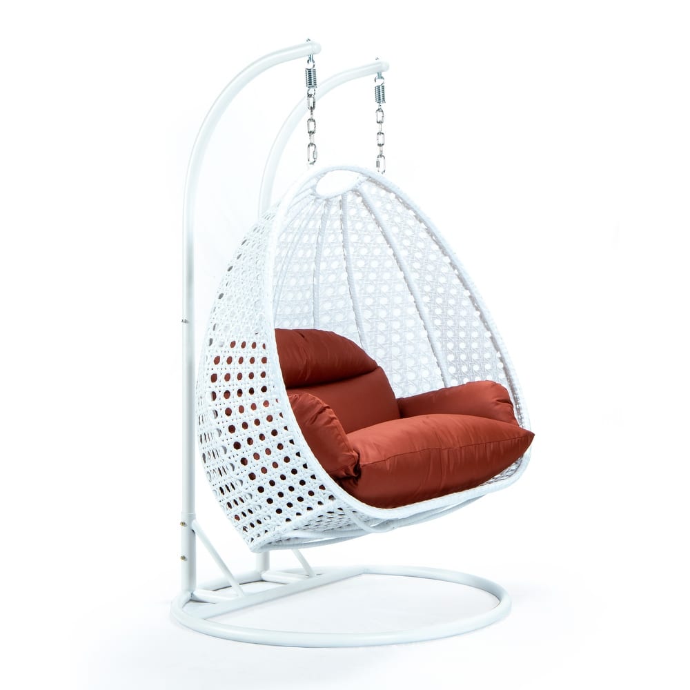 Egg-Shaped Swing Chair with Stand 2-Person Outdoor Patio Swing - Iron Frame & All-Weather Washable Cushions