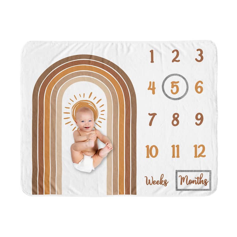 Rainbow Vintage Boho Sun Baby Monthly Milestone Blanket Orange Brown