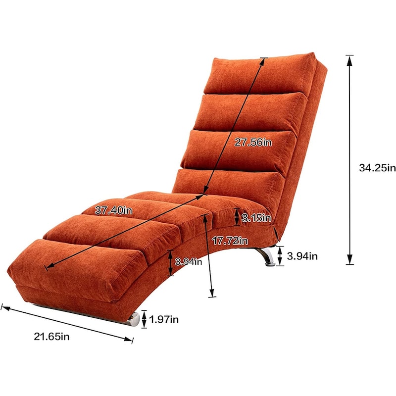 Armless Chaise Lounge Indoor Chair with Massage, Modern Long Lounger with Metal Legs for Office