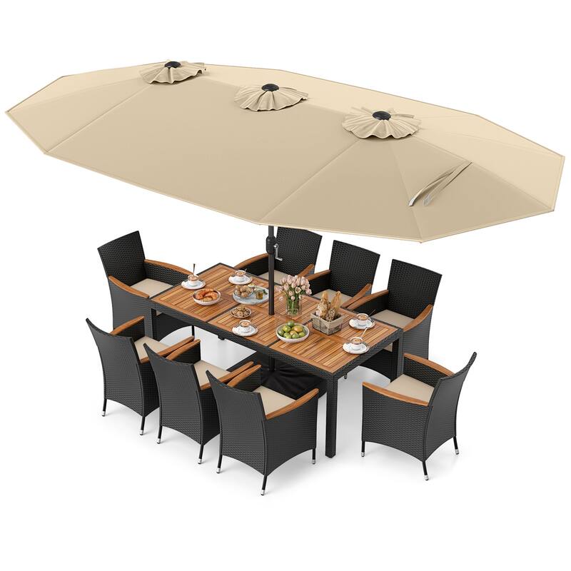 Costway 11 PCS Patio Wicker Dining Set with Double-Sided Outdoor - See Details - Beige+White