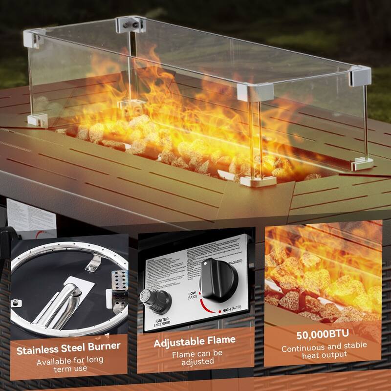 TWrap Wicker Patio Iron Fire Pit Conversation Set with 3-Seat Sofa & Swivel Gliders & Armchairs