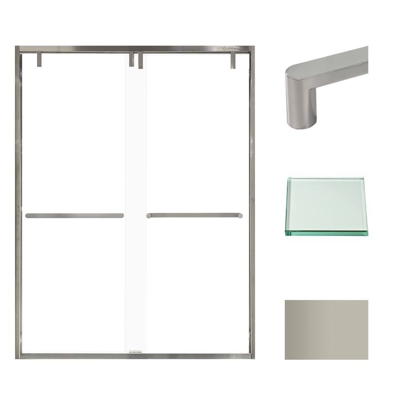 Transolid EBPT608010C-R 80" High x 60" Wide Bypass Frameless Shower - Brushed Nickel