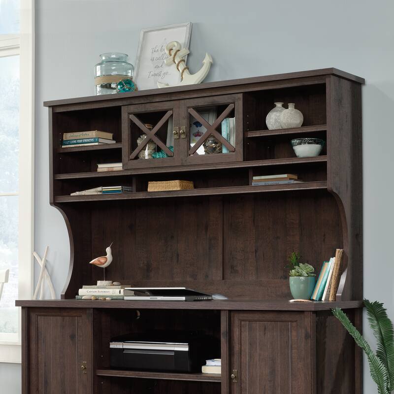 Wood Hutch with Adjustable Shelves, Brown - 64.57" W x 13.19" D x 40.04" H
