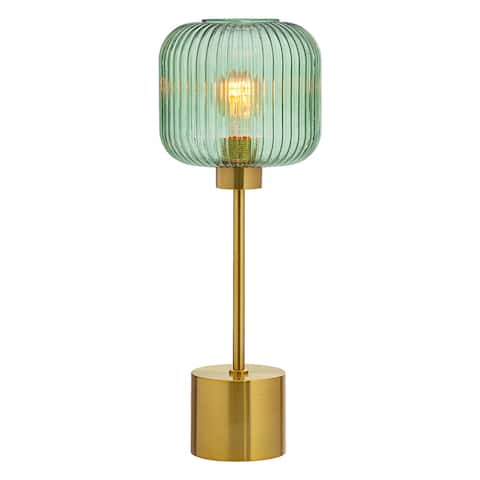 Rowan River of Goods 21.25-Inch Brushed Gold Metal Table Lamp with Glass Shade