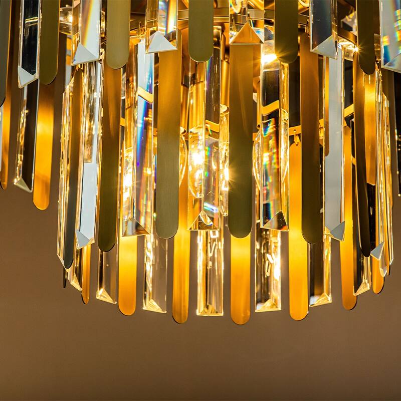 9/10-Light Luxury Stainless Steel Chandelier with Crystal Accents