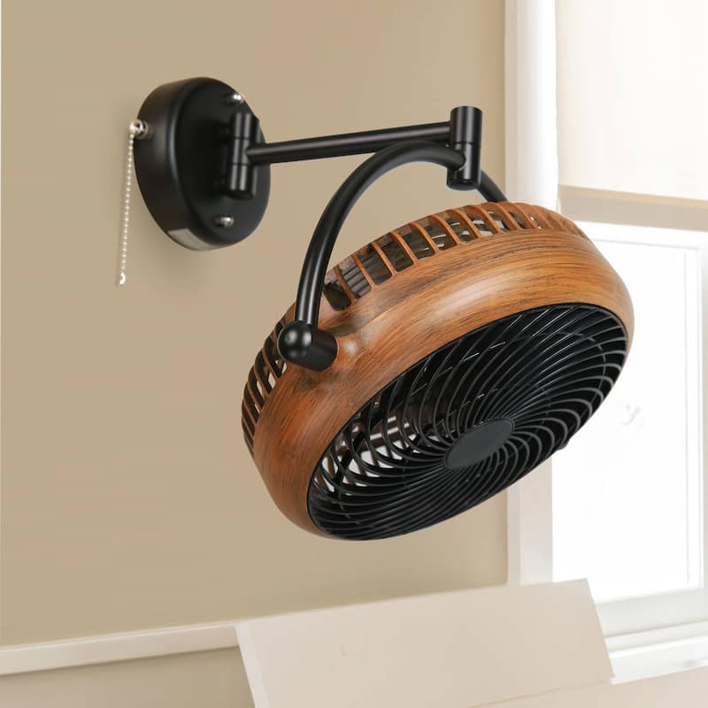 13-in Farmhouse Black and Brown Walnut Finish Small Wall Mounted Fan - 12.9-in W x 14.3-in H
