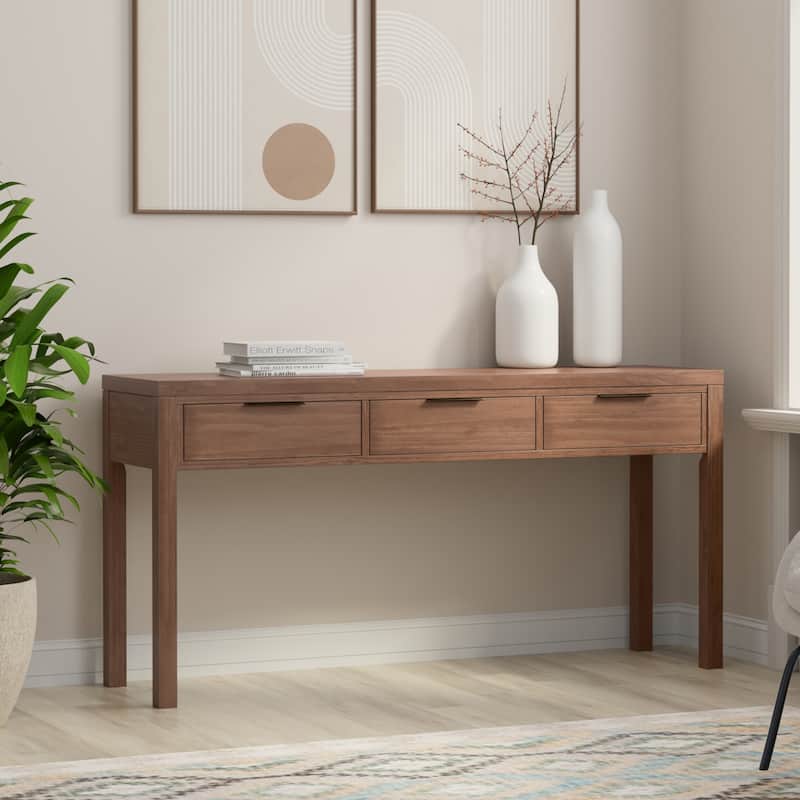 WYNDENHALL Fabian 60 inch Wide Solid Wood Contemporary Console Table - 60" W x 16" D x 30" H - Medium Saddle Brown - Wood
