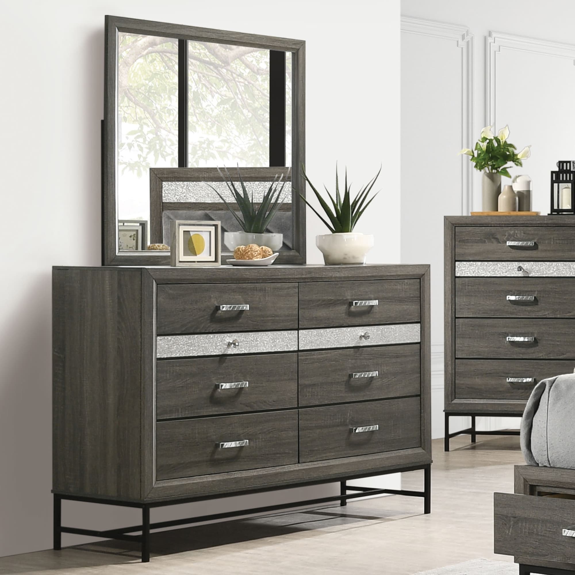 Furniture of America Heinisk Contemporary Grey 2-Piece 8-Drawer Dresser and Mirror Set