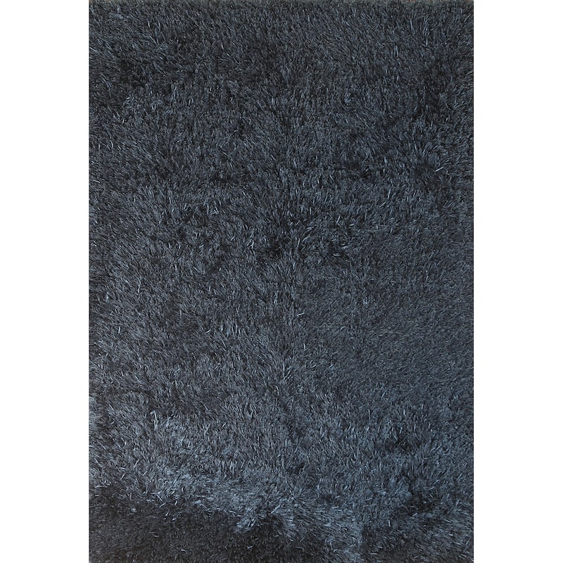 Blue Plush Shaggy Indian Area Rug Hand-Tufted Wool Carpet - 5'0" x 8'0"