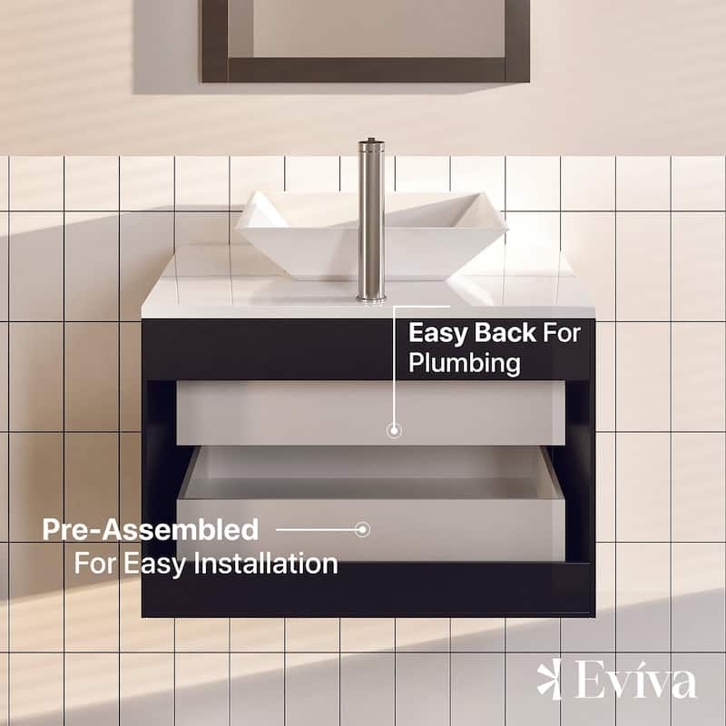 Wave 24" Espresso SS Bath Vanity with White Quartz Top and Vessel Porcelain Sink