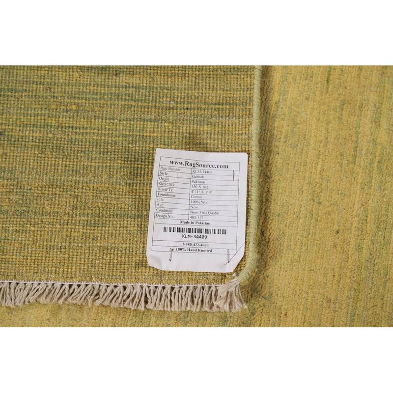 Yellow & Green Gabbeh Oriental Foyer Rug Hand-Knotted Wool Carpet - 3'4"x 4'11"