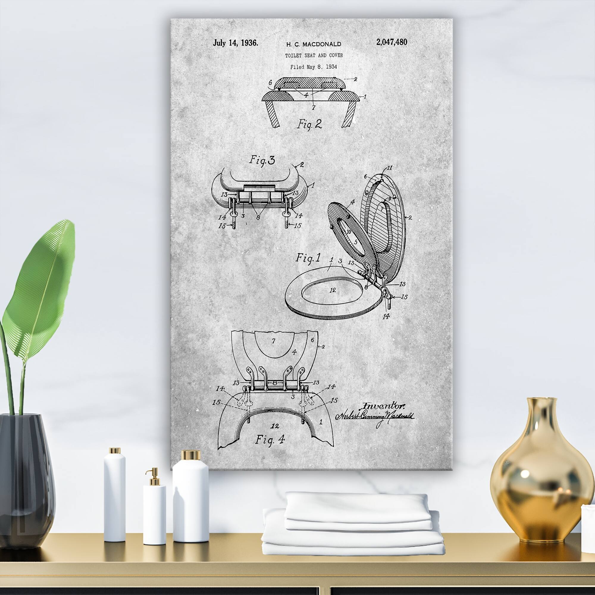 Designart "Toilet Seat Poster" Vintage Premium Canvas Wall Art Bed