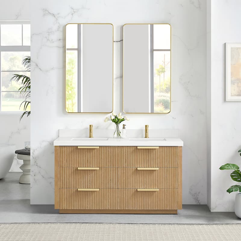 Santarem Double Vanity with Pure White Quartz Stone Top without Mirror