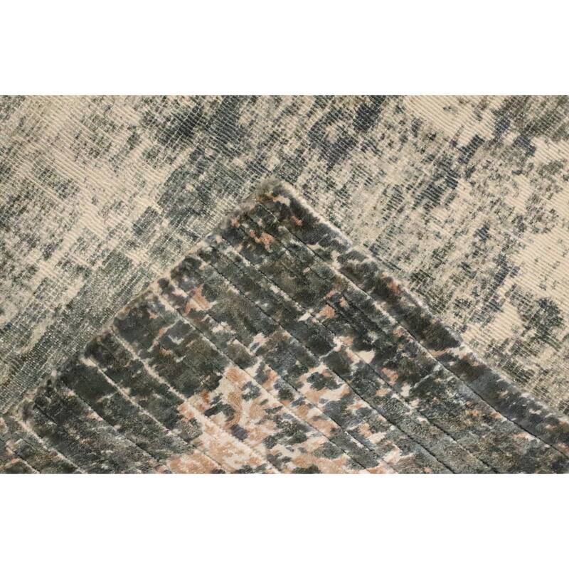 Hand Knotted Oriental Viscose Silk Carpet Modern Abstract Greys & Charcoal Abstract Area Rug - 7' 8'' X 5' 7''