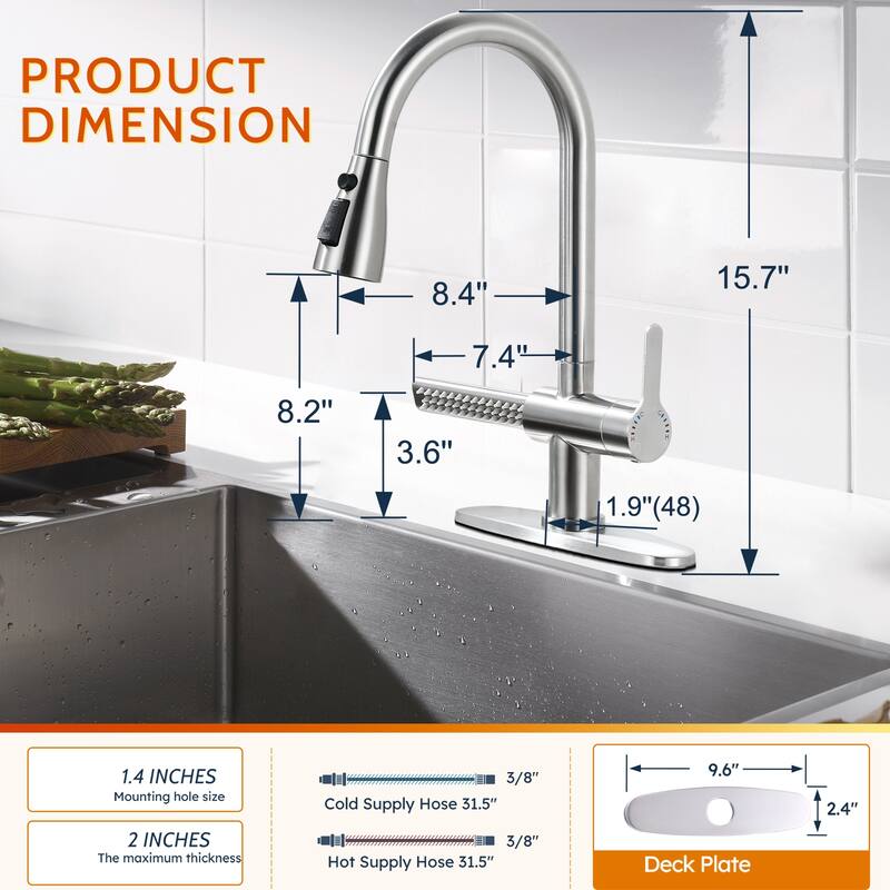 WOWOW Three Function Pull Down Kitchen Faucet with Additional Spout