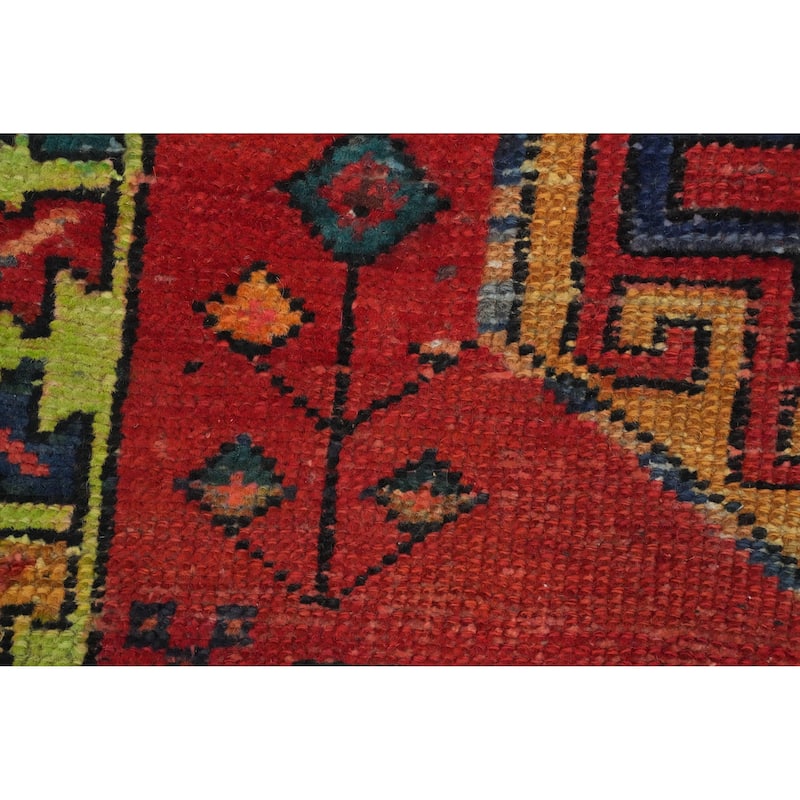 Hand Knotted Oriental 100% Wool Carpet Traditional Geometric Red Hamedan Runner Rug - 9' 9'' X 3' 1''