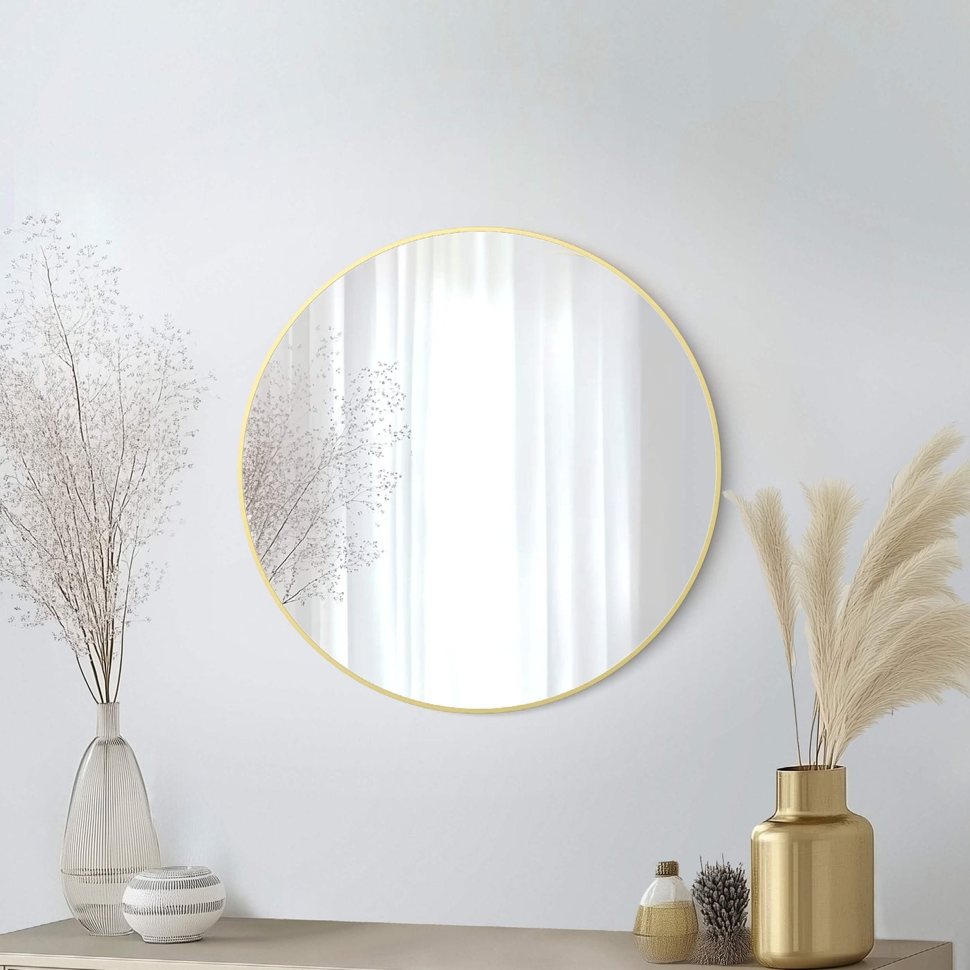 32 Inch Shatterproof Wall Mount Metal Frame Mirror