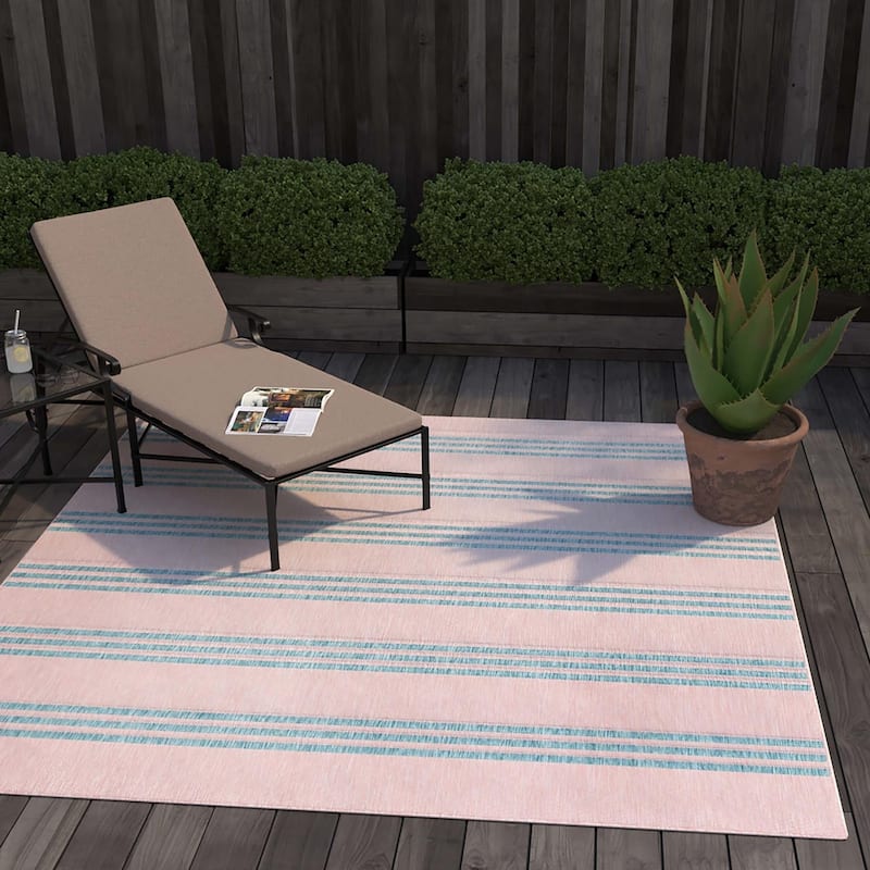 Outdoor Zrand Collection Area Rug - Pink and Aqua - 13' Square