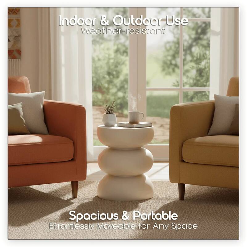 Sonia 13" Round Fiberstone Side Table with Three-Tier Design and Powder-Coated Finish