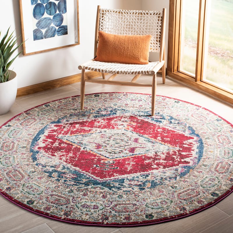 SAFAVIEH Monaco Berntraud Boho Rug - 6'7" Round - Ivory/Red