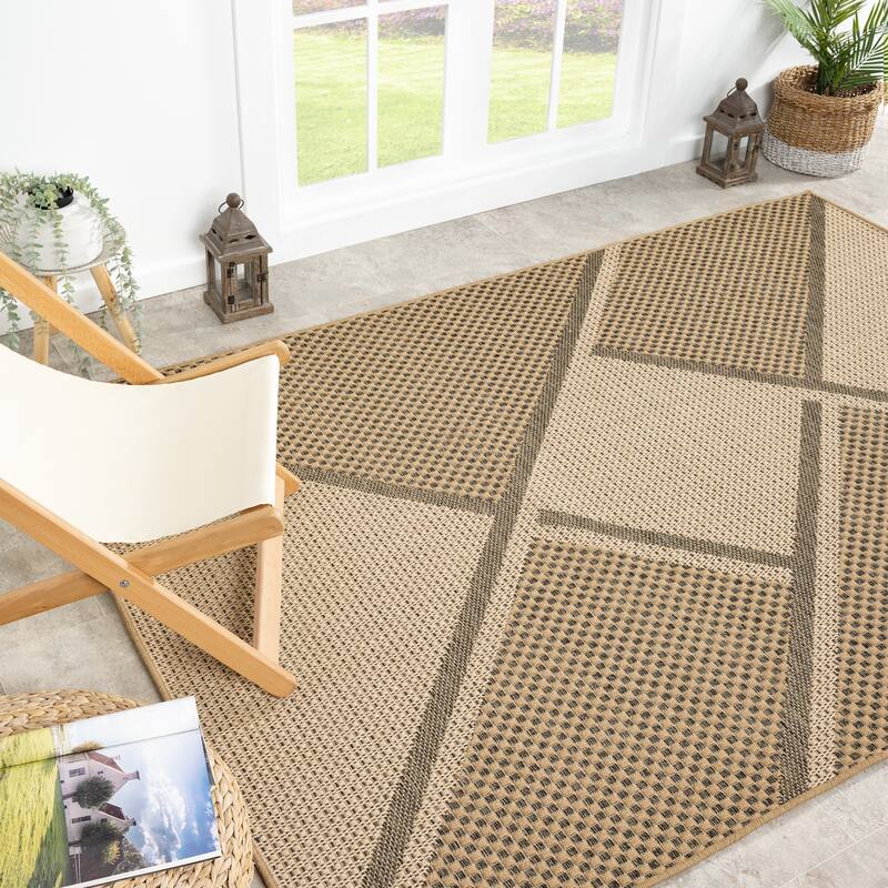 Abani Rugs Patio PAT110A Outdoor Diamond Pattern Cream Beige Area Rug